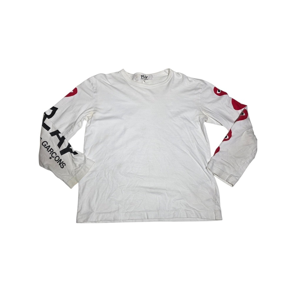Comme des Garçons PLAY Long Sleeve Tee White Red Heart Logo Size L Japan A8